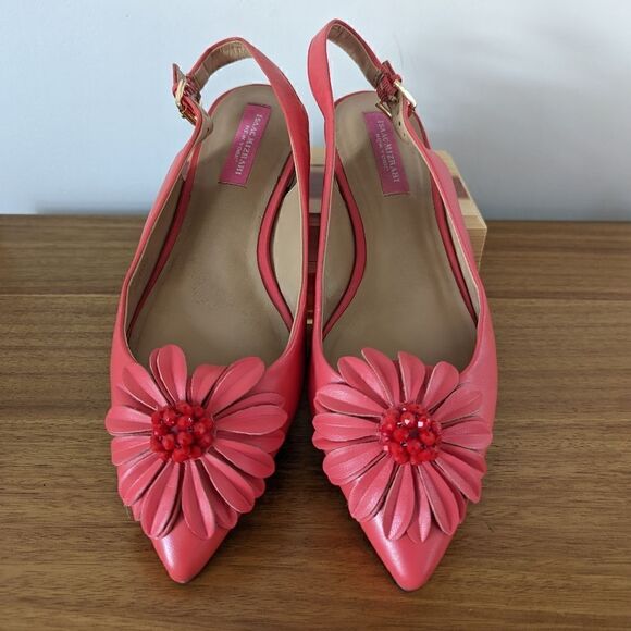 Isaac Mizrahi Red Coral Floral Jewel Embellished Pointy Toe Slingbacks 7 - Picture 12 of 12